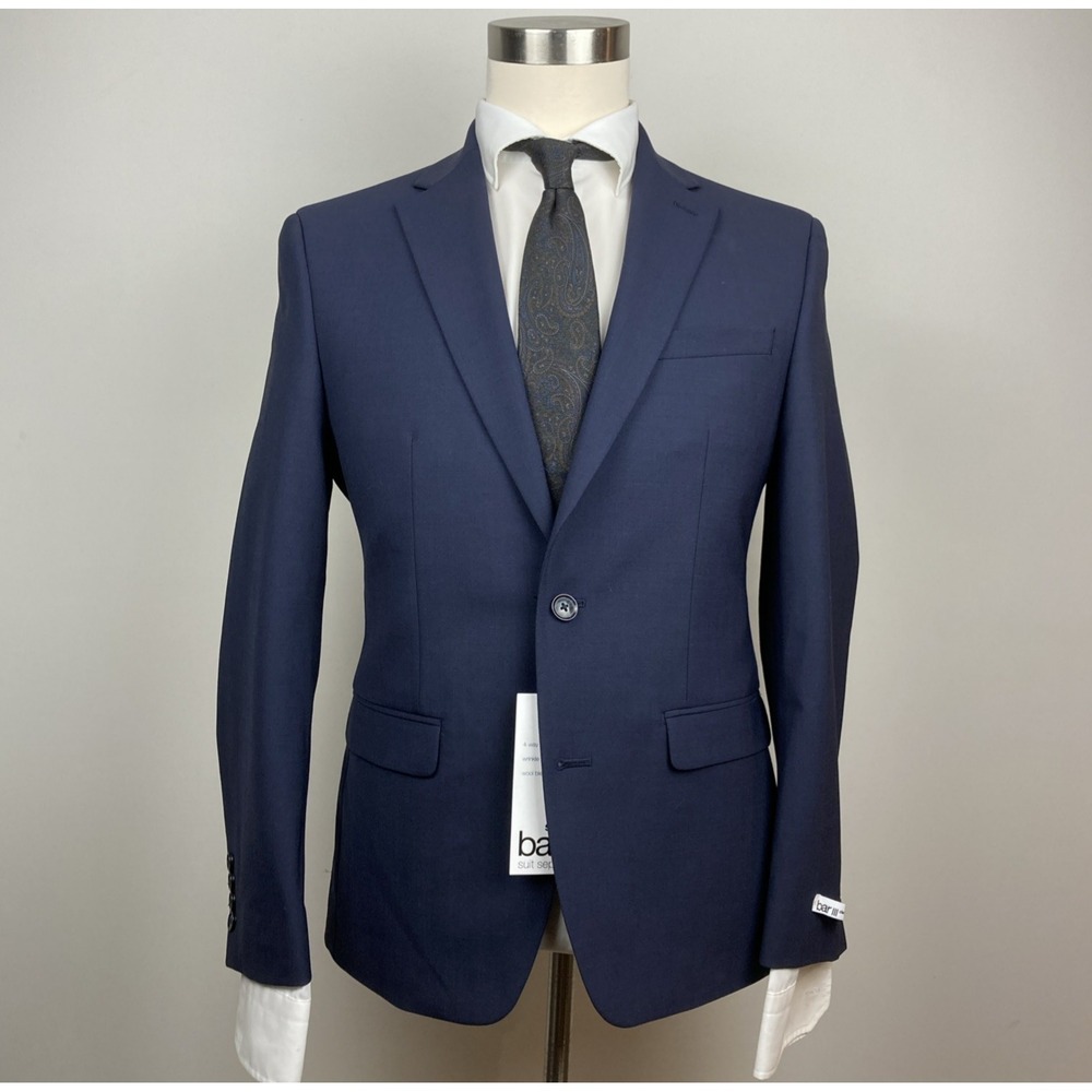 Bar III Mens Slim fit Suit Jacket Blazer 38S Navy Blue Stretch Wool Blend F03409